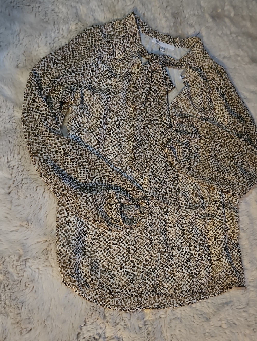 DR2 Beige and Black Leopard Print Blouse Top
